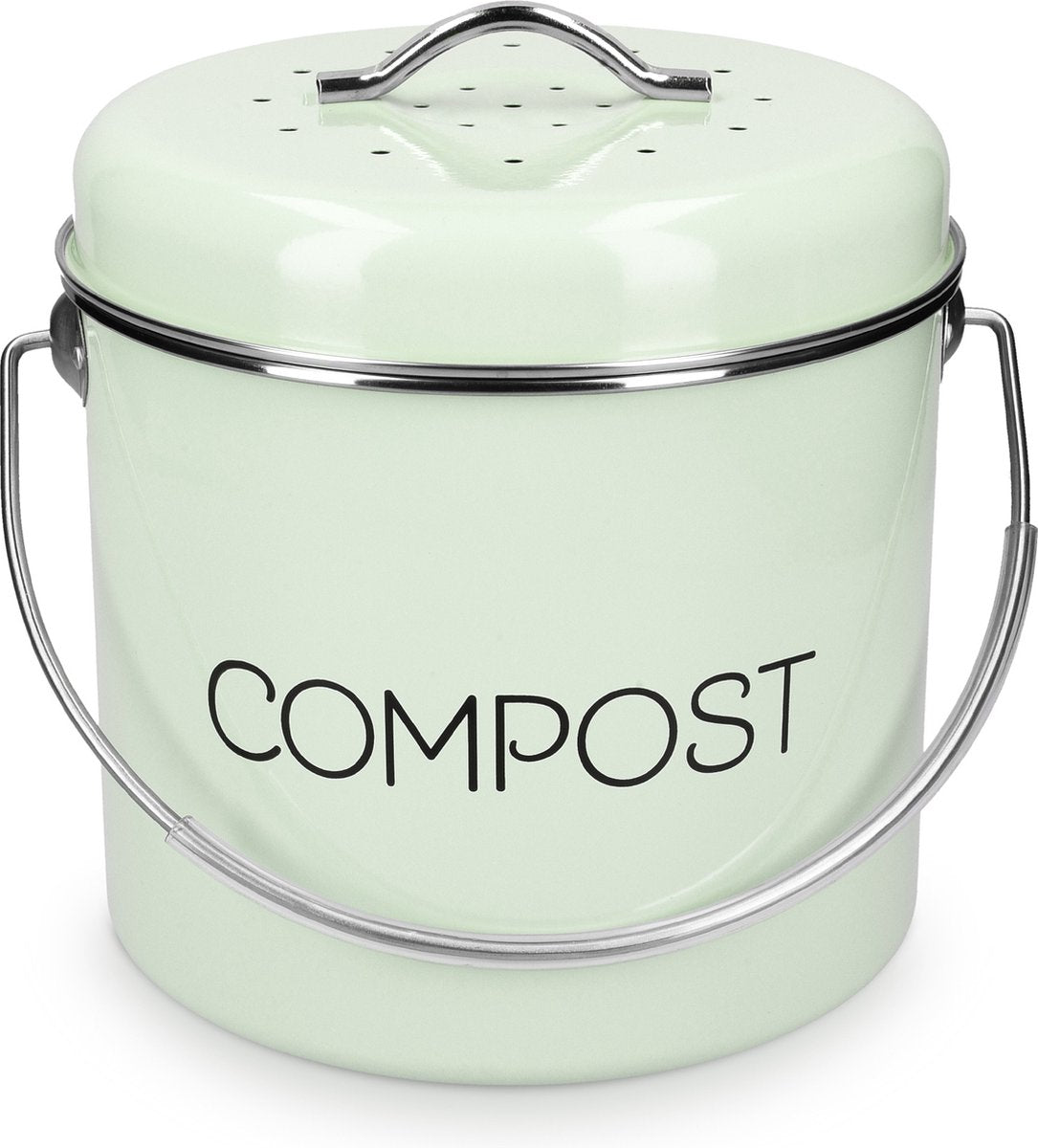 Navaris Metalen Compostbak 3L - Afvalbakje Met 3x Filter Tegen Vieze Geuren - Prullenbak Met Deksel Voor Gft-afval - Compostemmer Keuken - Mintgroen