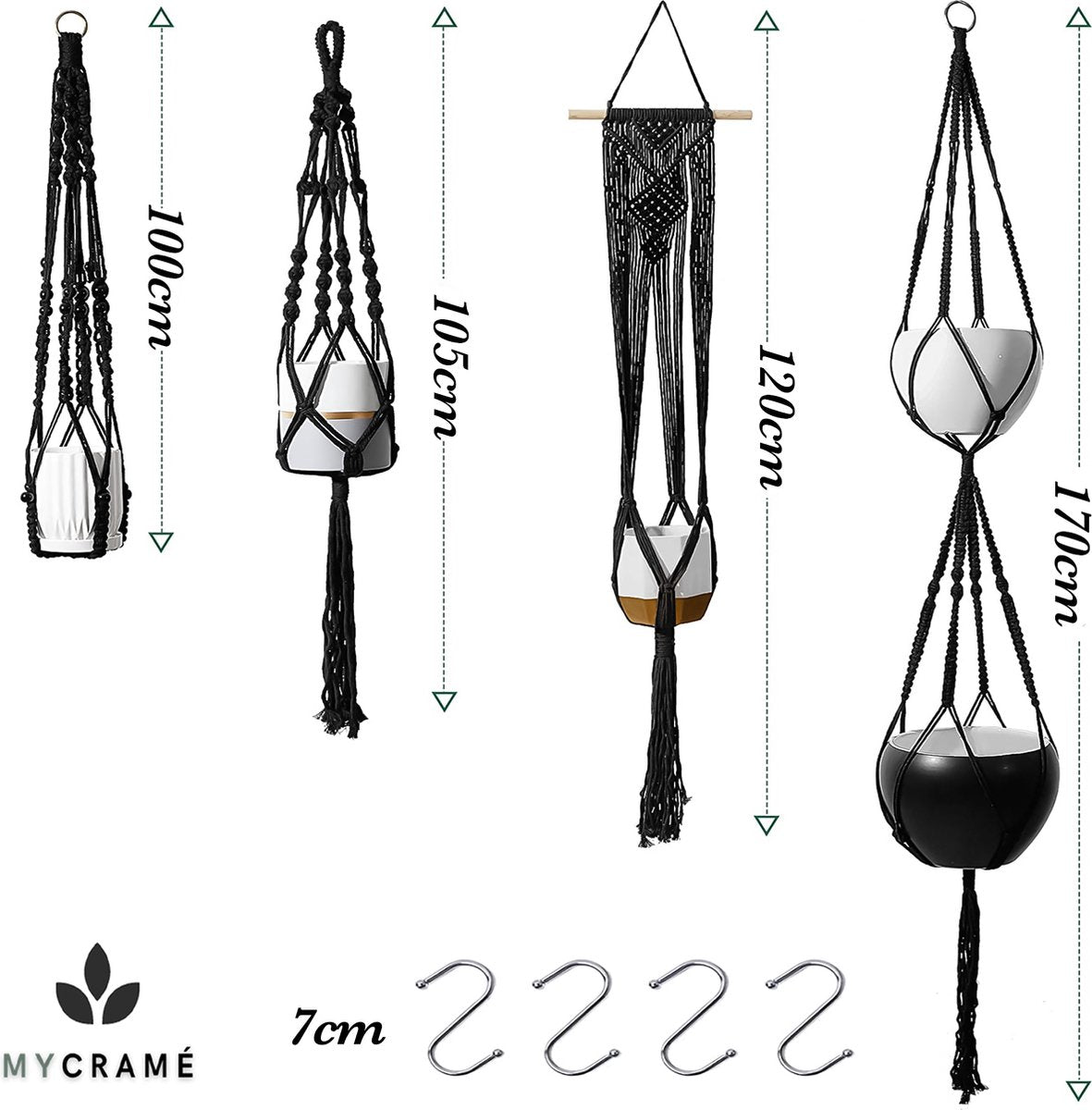 4 Stuks Luxe Macrame Plantenhangers - Boho Handgeweven Katoen Hangpot Voor Binnen/Buiten - Hangende Bloempot Met Kralen - Macramé Touw/Koord Hangplant Houder - Bohemian Wandhanger Decoratie - Plant Hanger - Verticale Tuin Bloempothouder Planthanger