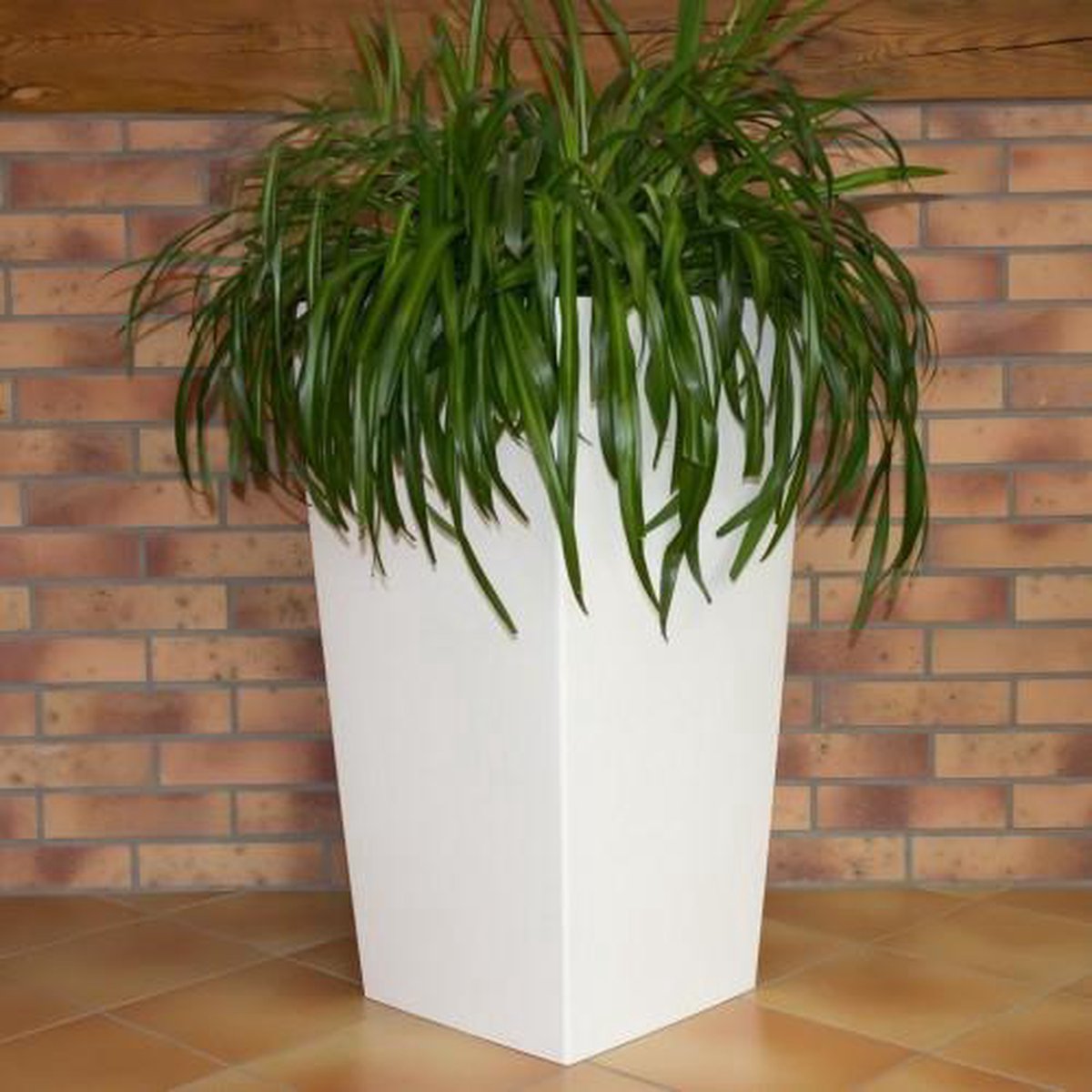 Prosperplast Kunststof Urbi Bloempot/plantenpot Met Binnenpot Wit 32 X 32 X 61 Cm - 21/49 Liter - Hoge Vierkante Bloempotten