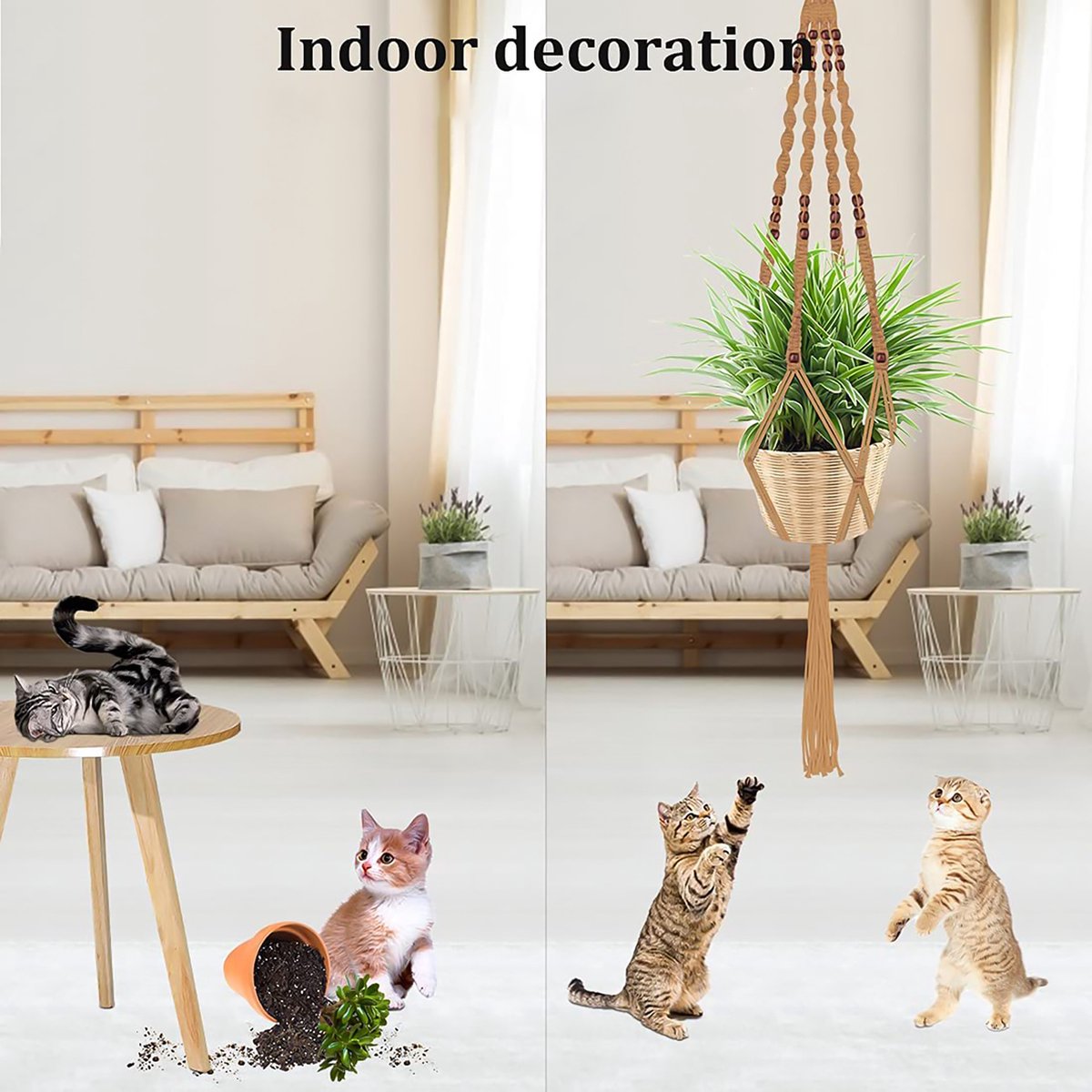5 Stuks Luxe Jute Plantenhangers - Boho Handgeweven Katoen Hangpot Voor Binnen/Buiten - Hangende Bloempot Met Kralen - Macramé Touw/Koord Hangplant Houder - Bohemian Wandhanger Decoratie - Plant Hanger - Verticale Tuin Bloempothouder Planthanger
