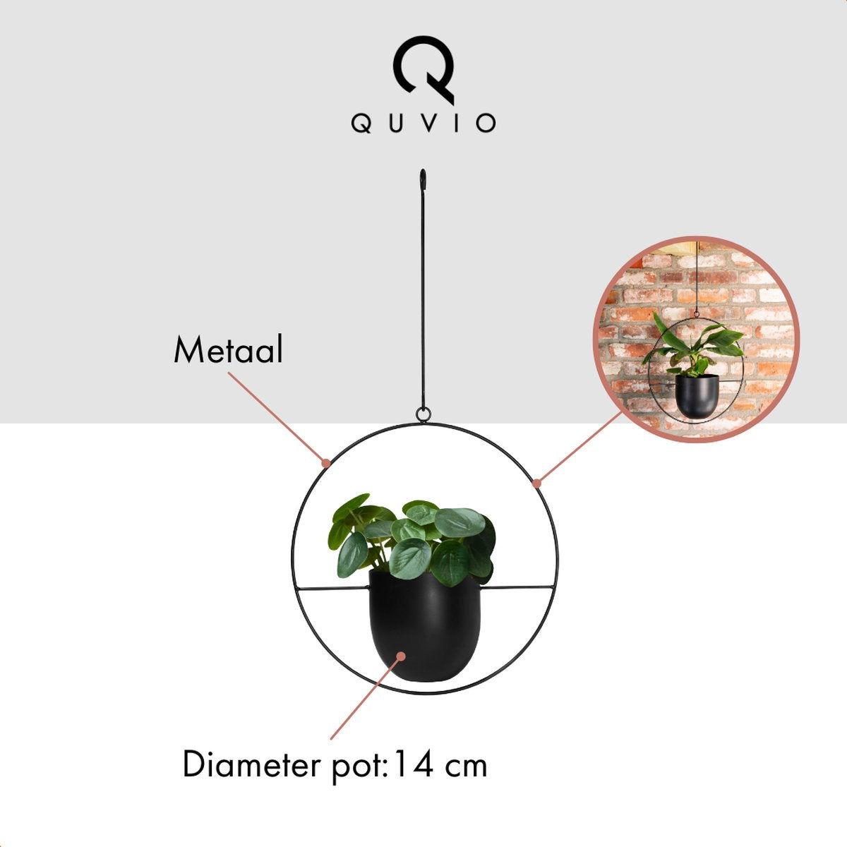 QUVIO Bloempot Hangend / Bloempotten Voor Binnen / Bloempotten / Bloempot Binnen / Bloempot Met Ophanghaak - Metaal