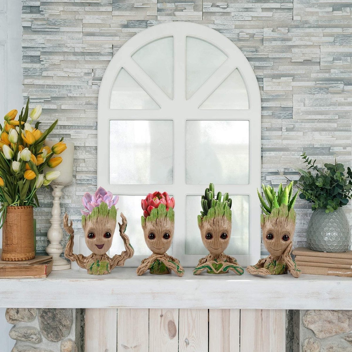 Gift Land® 4 Pack Treeman Baby Groot Bloempot Verjaardagscadeau Voor Haar Hem (Planten Niet Inbegrepen)
