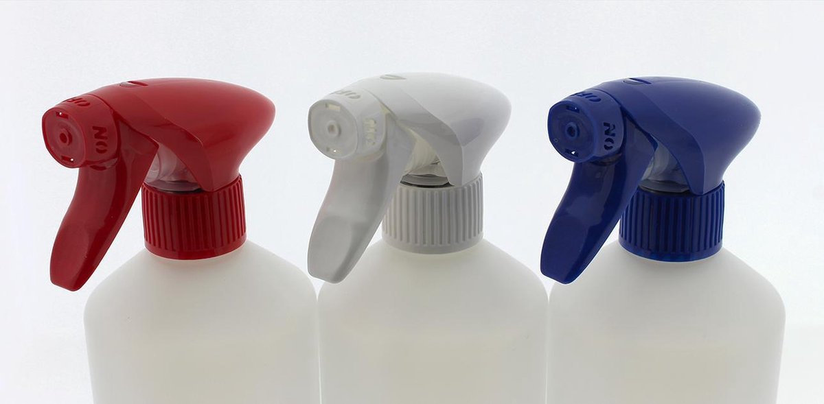Set Van 3 Lege Sprayflacons 750ml | Professionele Afsluitbare Spraykop | 1 Rode - 1 Witte - 1 Blauwe Spraykop | Navulbaar