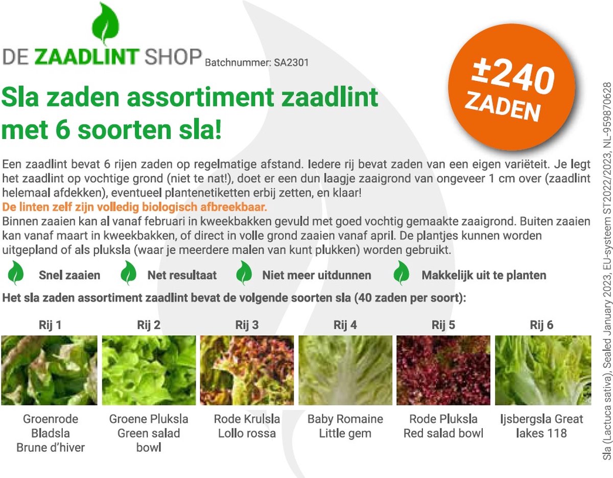 Sla Zaden Assortiment Zaadlint