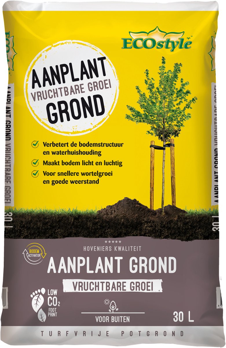 ECOstyle Aanplant Grond Potgrond Voor Buiten - Turfvrij - Bodemverbeteraar - Maakt De Bodem Licht En Luchtig - Zorgt Voor Snellere Wortelgroei - 30 L