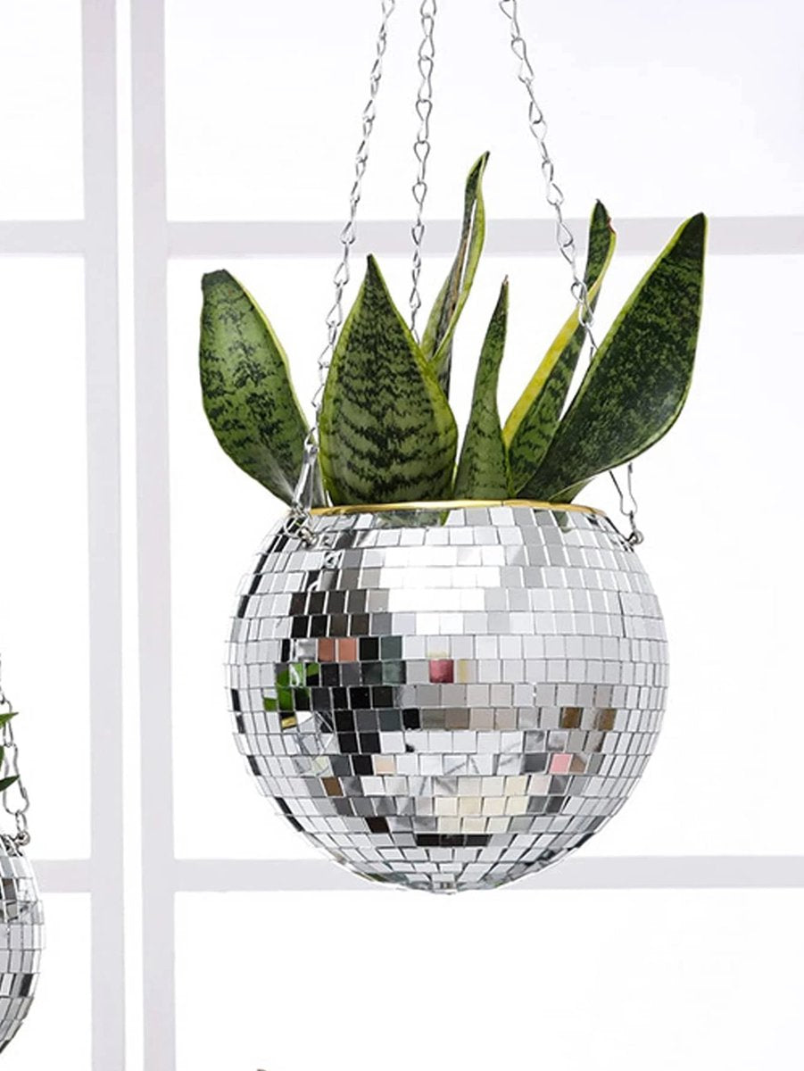Discobal Hangplant - Bloempot - Hangplant - Disco - Discobal - Spiegel - Zilver - Hangpot - Glitter - Planten In Bak - Hangend - Staand