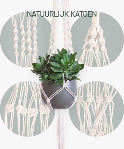  Gadgy Plantenhanger Macramé 3 Stuks - Luxe Gevlochten Touw Katoen - Plantenpot Ophangen - Hangpot