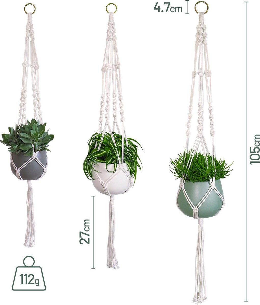  Gadgy Plantenhanger Macramé 3 Stuks - Luxe Gevlochten Touw Katoen - Plantenpot Ophangen - Hangpot