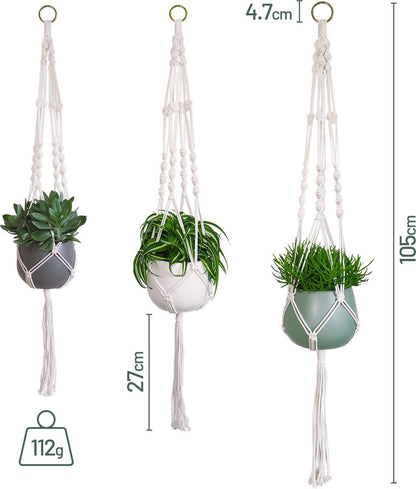 Gadgy Plantenhanger Macramé 3 Stuks - Luxe Gevlochten Touw Katoen - Plantenpot Ophangen - Hangpot