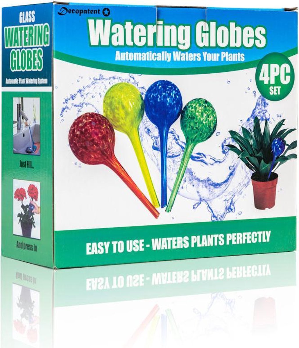 Merkloos Decopatent® 4 Stuks - Waterdruppelaar Voor Planten - Watergever - Glas - Waterbollen - Watergeefsysteem - Plantenbollen - Groen