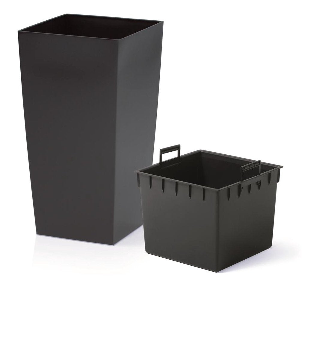 Prosperplast Kunststof Urbi Bloempot/plantenpot Met Binnenpot Antraciet 32 X 32 X 61 Cm - 21/49 Liter - Hoge Vierkante Bloempotten