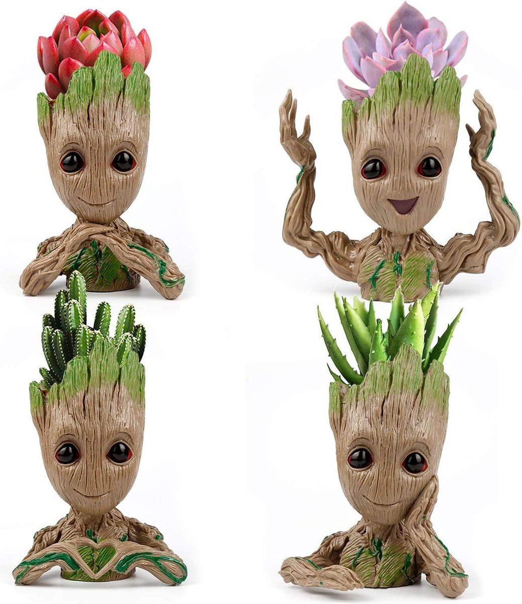  Gift Land® 4 Pack Treeman Baby Groot Bloempot Verjaardagscadeau Voor Haar Hem (Planten Niet Inbegrepen)