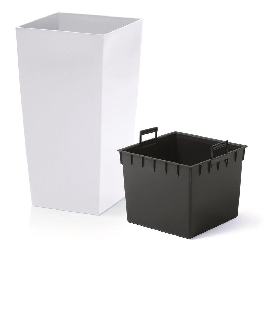 Prosperplast Kunststof Urbi Bloempot/plantenpot Met Binnenpot Wit 32 X 32 X 61 Cm - 21/49 Liter - Hoge Vierkante Bloempotten