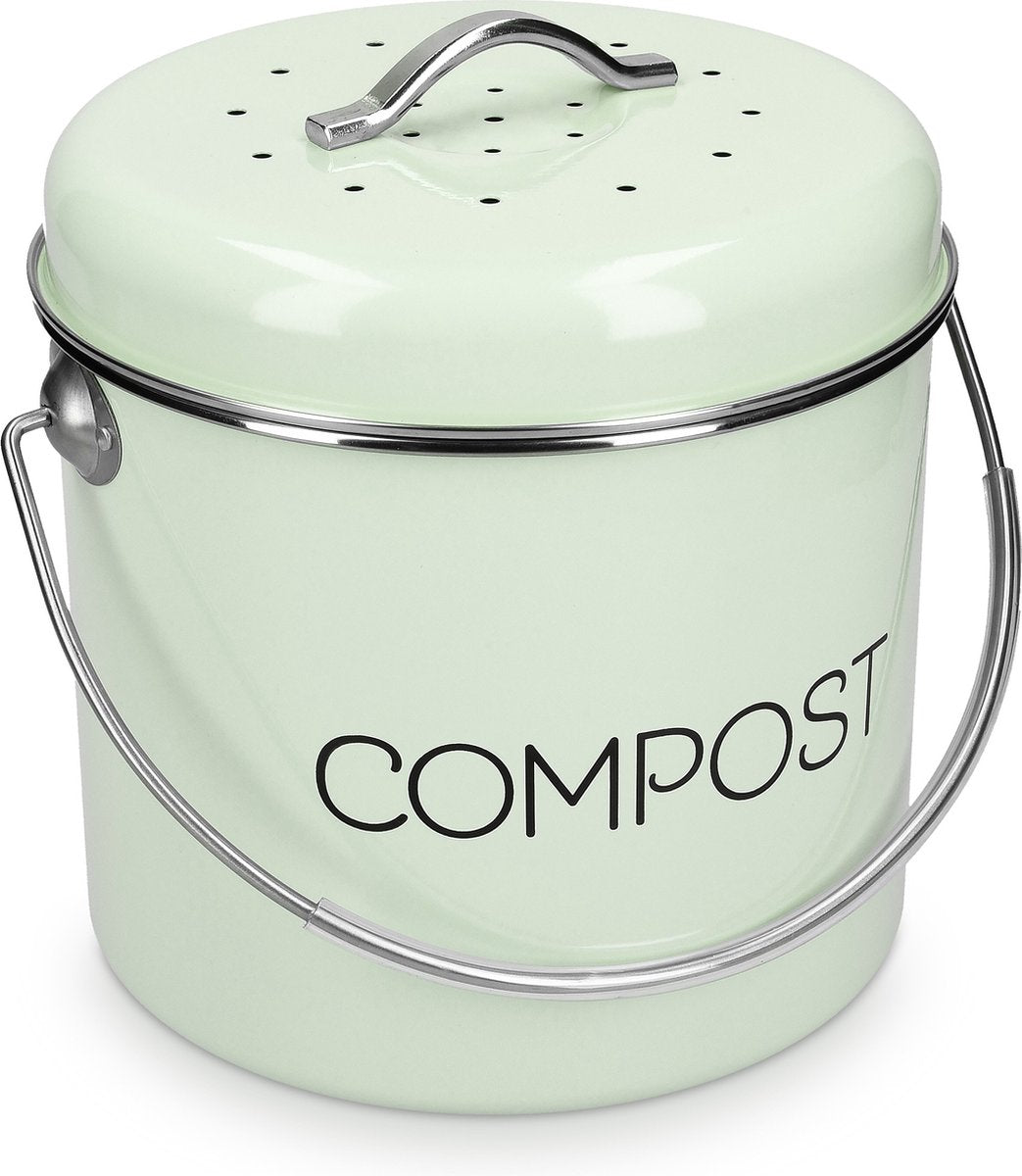  Navaris Metalen Compostbak 3L - Afvalbakje Met 3x Filter Tegen Vieze Geuren - Prullenbak Met Deksel Voor Gft-afval - Compostemmer Keuken - Mintgroen