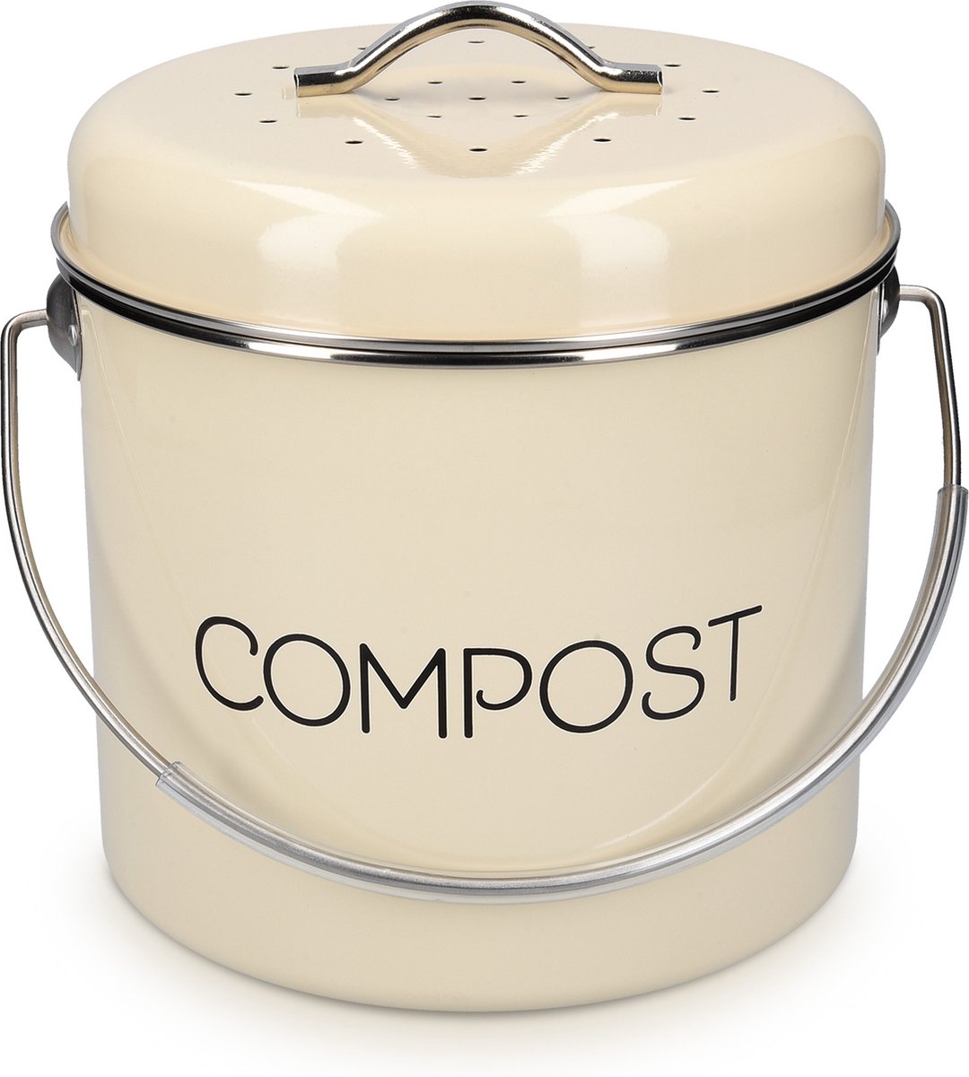  Navaris Metalen Compostbak 3L - Afvalbakje Met 3x Filter Tegen Vieze Geuren - Prullenbak Met Deksel Voor Gft-afval - Compostemmer Keuken - Crème