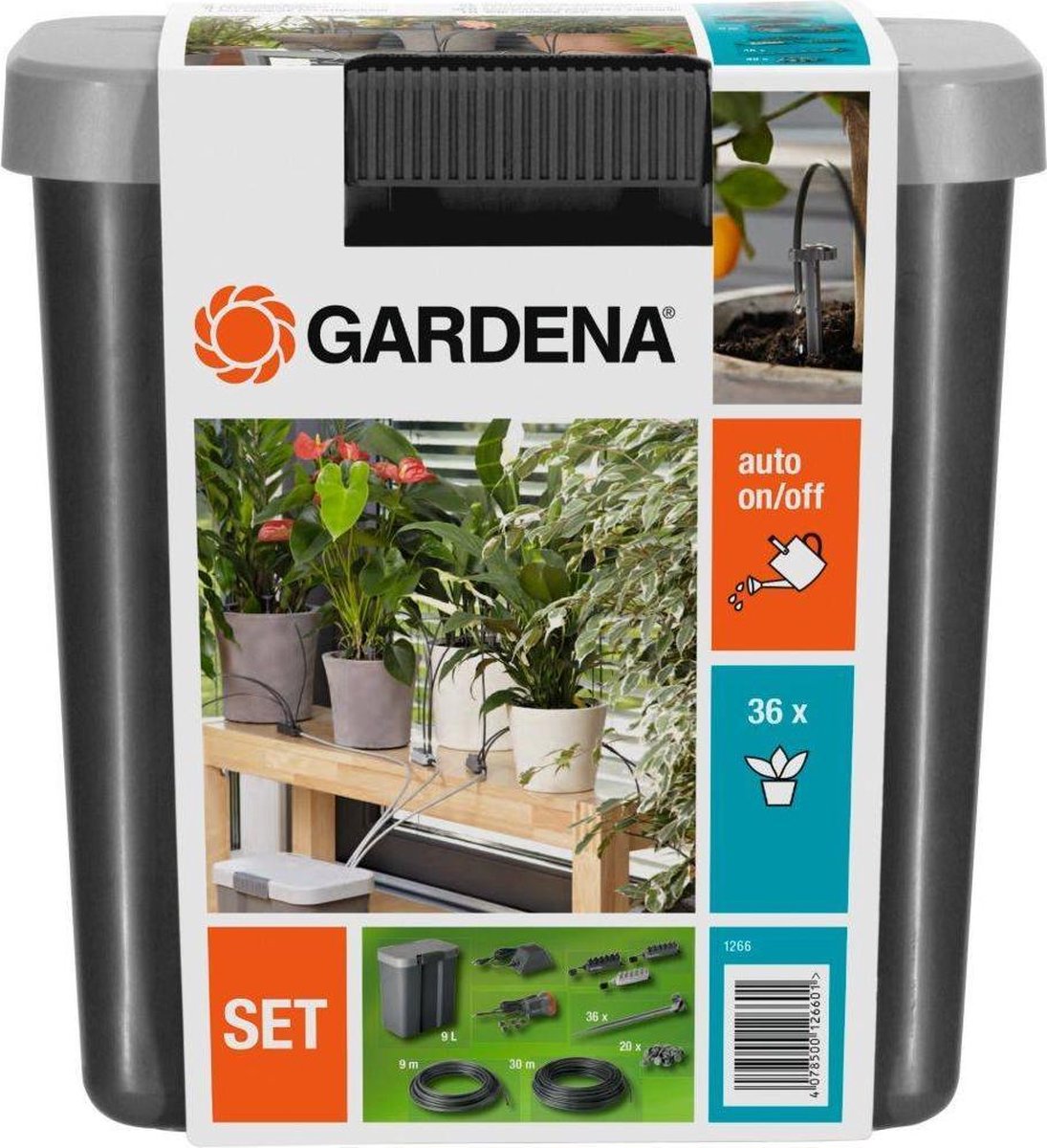 GARDENA Vakantiebewateringsset Duppelsysteem - Geschikt Voor 36 Potplanten - Incl. 9l Vat