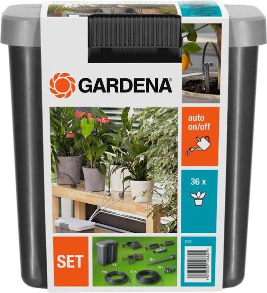  GARDENA Vakantiebewateringsset Duppelsysteem - Geschikt Voor 36 Potplanten - Incl. 9l Vat