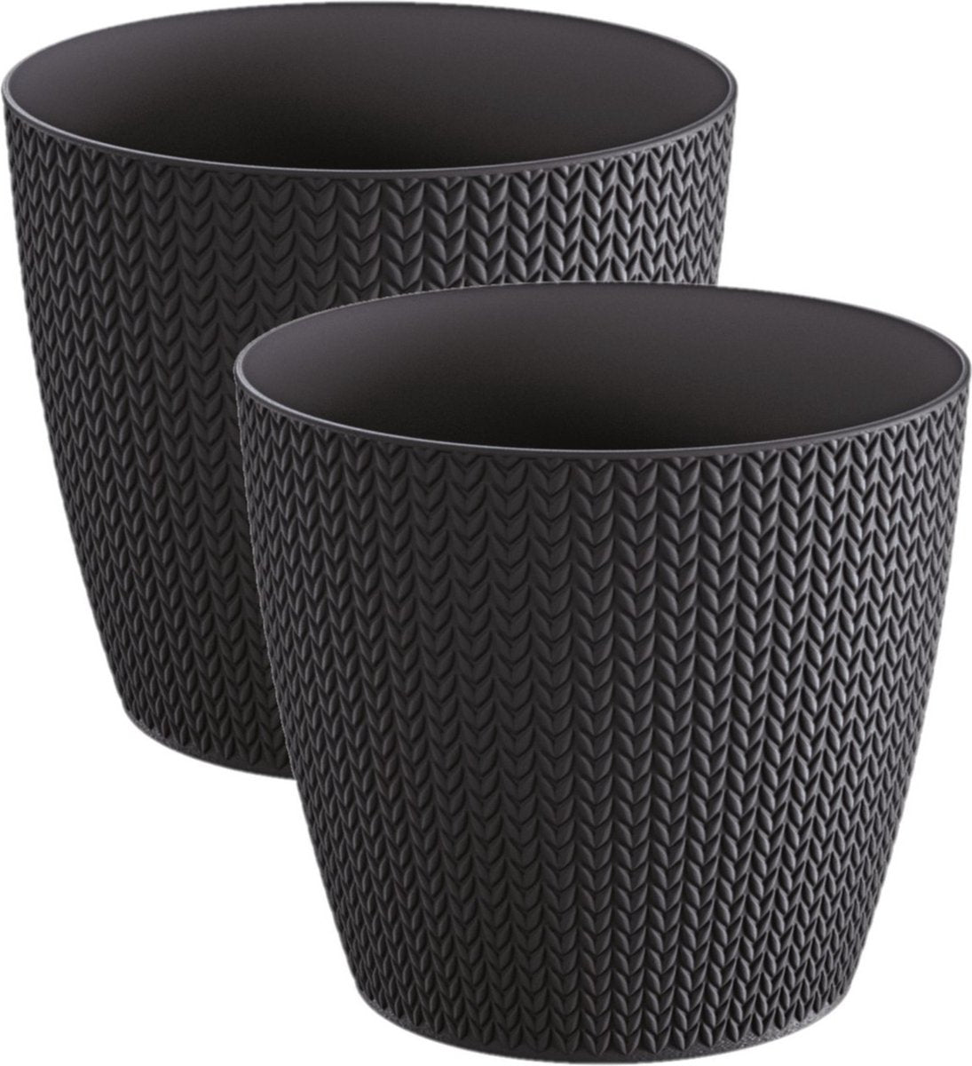 Prosperplast Set Van 2x Stuks Stijlvolle Plantenpotten/bloempotten Kunststof Dia 16 Cm En Hoogte 14 Cm In Het Antraciet Grijs Voor Binnen/buiten
