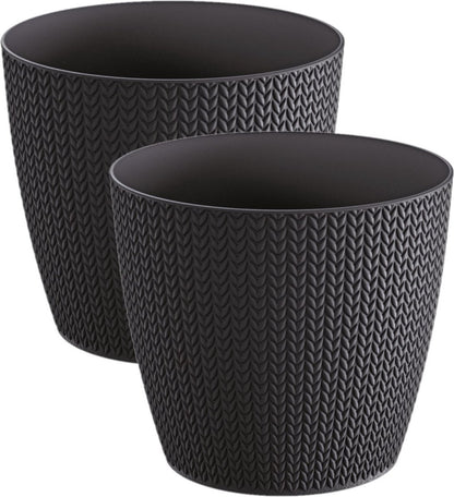 Prosperplast Set Van 2x Stuks Stijlvolle Plantenpotten/bloempotten Kunststof Dia 16 Cm En Hoogte 14 Cm In Het Antraciet Grijs Voor Binnen/buiten