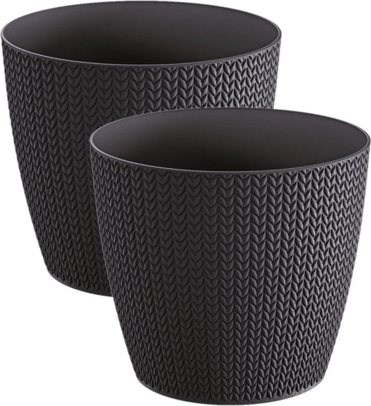 Prosperplast Set Van 2x Stuks Stijlvolle Plantenpotten/bloempotten Kunststof Dia 16 Cm En Hoogte 14 Cm In Het Antraciet Grijs Voor Binnen/buiten