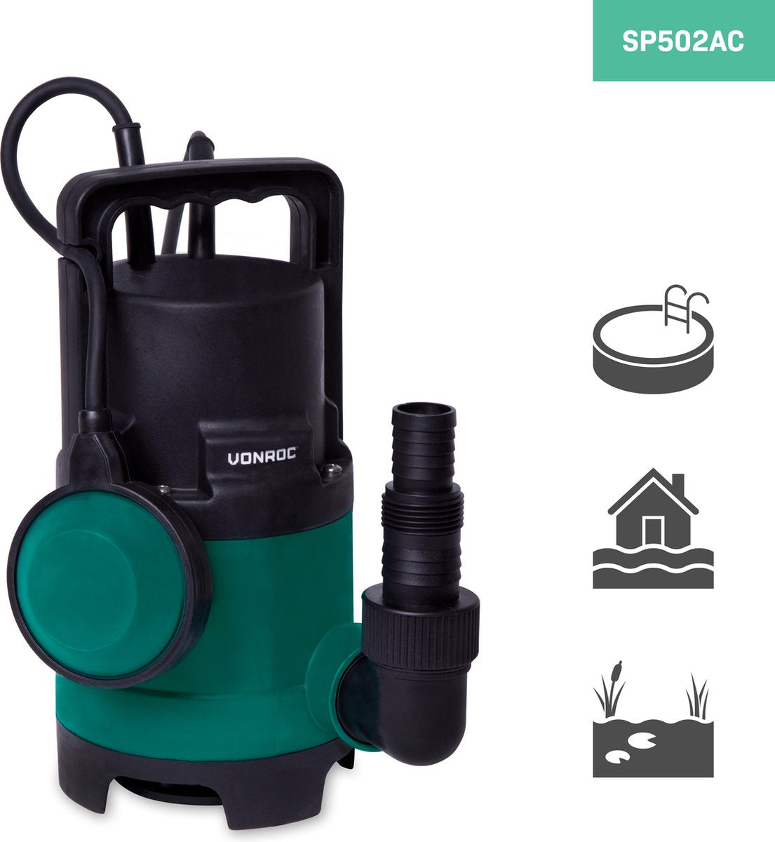  VONROC Dompelpomp/Waterpomp 400W - 8000l/h - Voor Vuil En Schoonwater - Met Vlotter