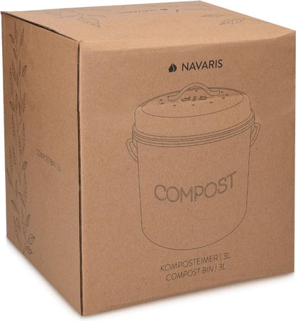  Navaris Metalen Compostbak 3L - Afvalbakje Met 3x Filter Tegen Vieze Geuren - Prullenbak Met Deksel Voor Gft-afval - Compostemmer Keuken - Crème