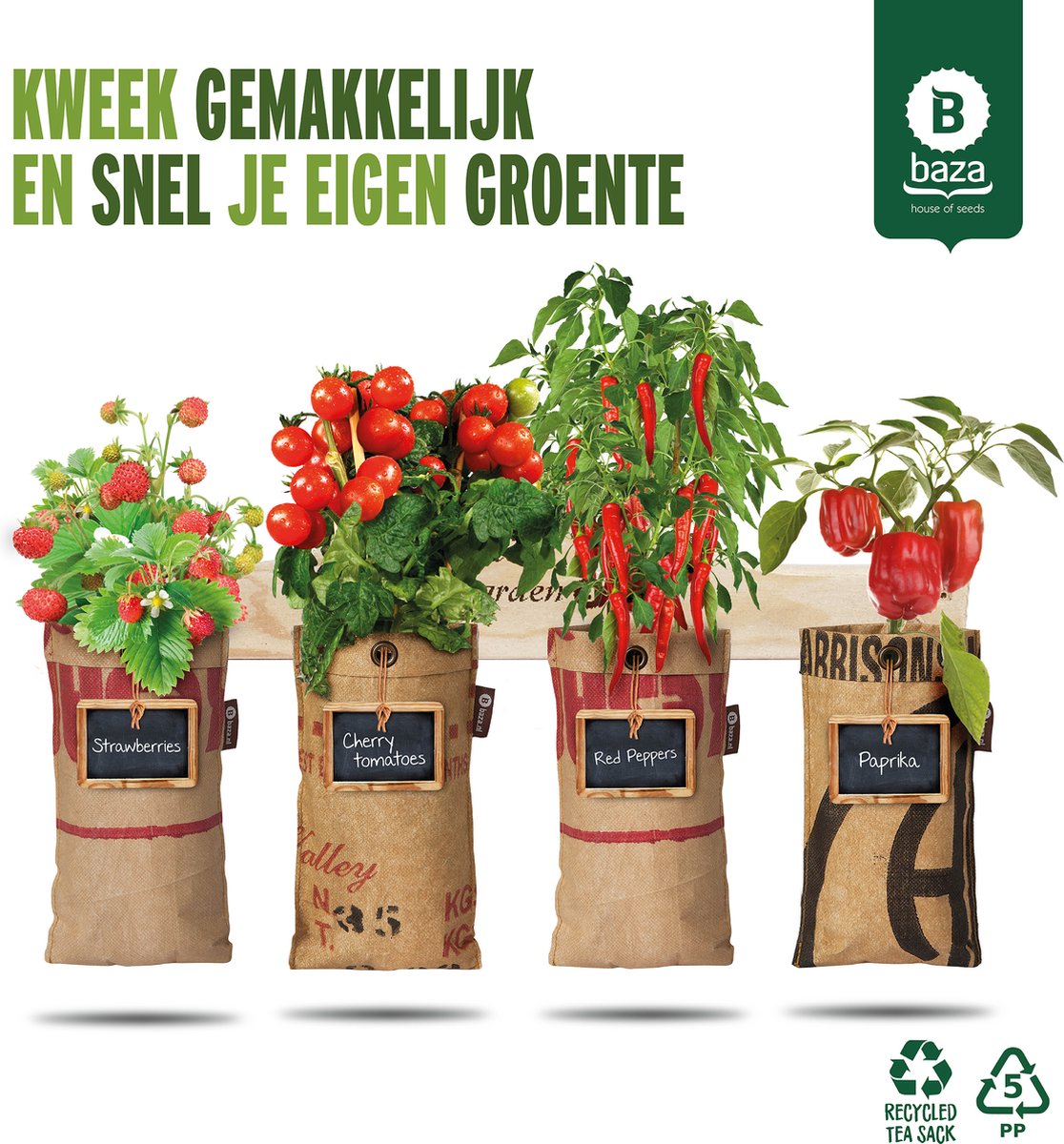  4x Hangtuintjes Moestuin Kweekset Groenten Nu Met Gratis FSC Houten Hangrekje!!
