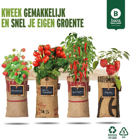  4x Hangtuintjes Moestuin Kweekset Groenten Nu Met Gratis FSC Houten Hangrekje!!