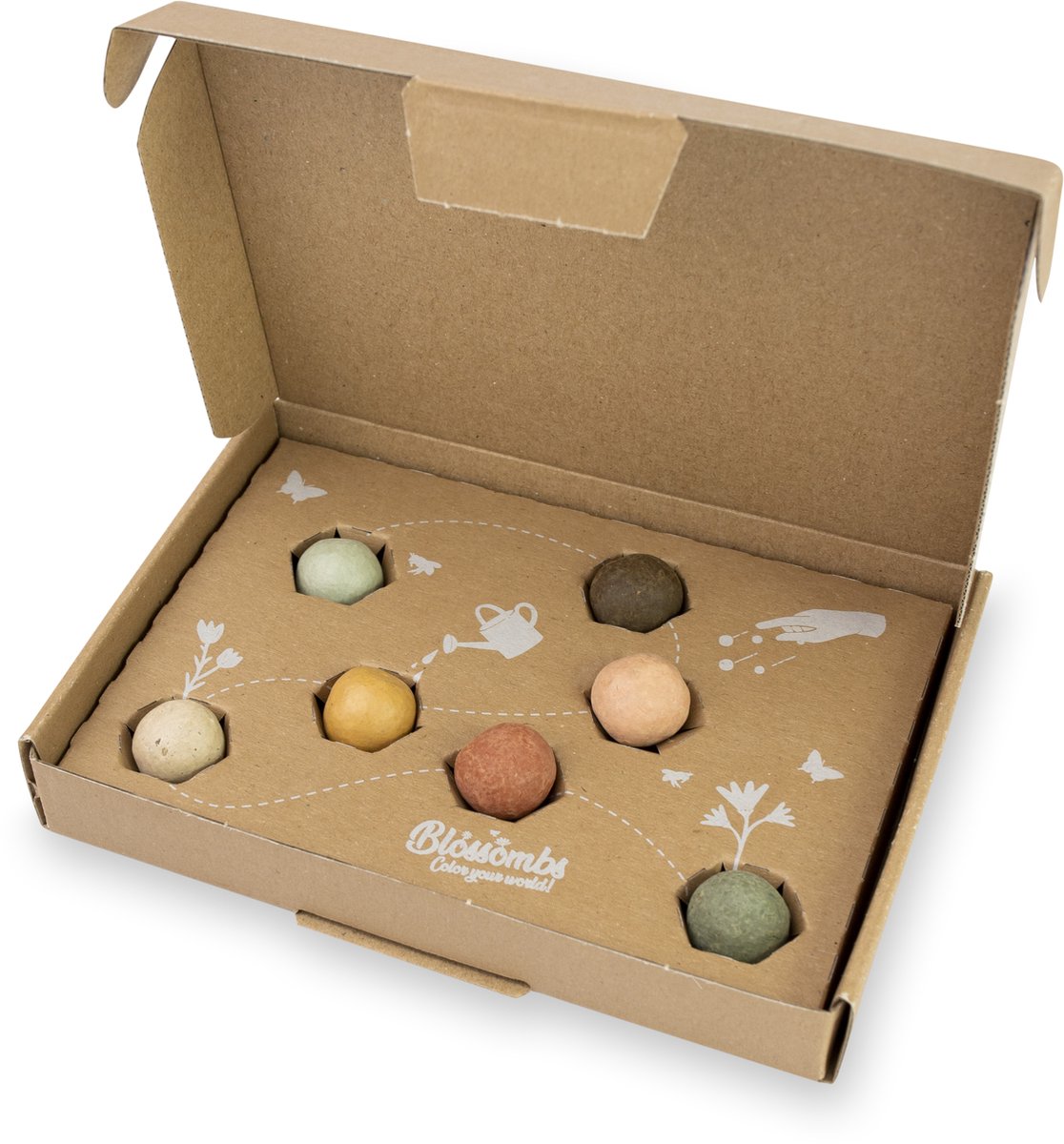  Blossombs Giftbox Small - 7 Blossombs - Bloembommetjes - Zaadbommetjes - Vlinders - Bijen - Biologisch - Ecologisch - Verjaardag - Communie - Doopsuiker - Valentijn