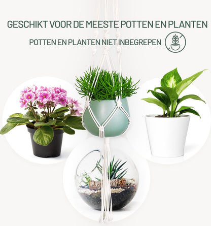 Gadgy Plantenhanger Macramé 3 Stuks - Luxe Gevlochten Touw Katoen - Plantenpot Ophangen - Hangpot