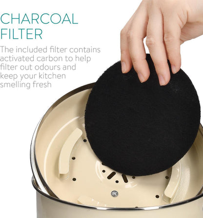  Navaris Metalen Compostbak 3L - Afvalbakje Met 3x Filter Tegen Vieze Geuren - Prullenbak Met Deksel Voor Gft-afval - Compostemmer Keuken - Crème