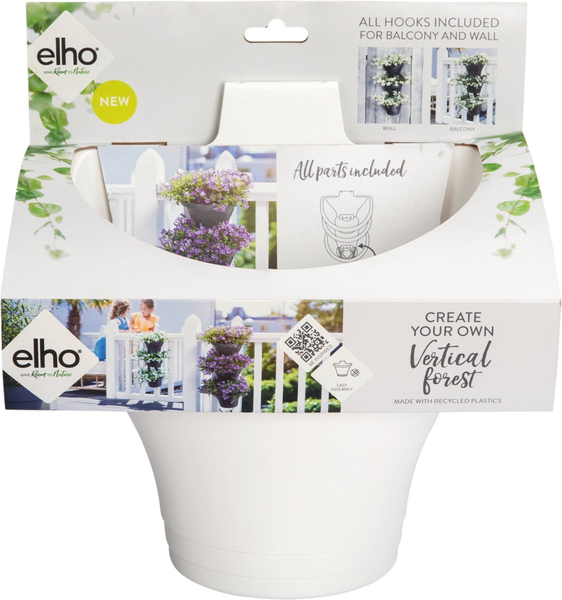  Elho Corsica Vertical Forest 24 - Bloempot Voor Balkonbuiten - Ø 26.7 X H 29.7 Cm - Wit/Wit