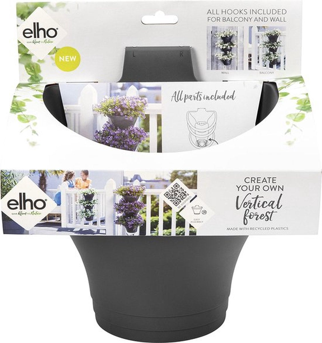  Elho Corsica Vertical Forest 24 - Bloempot Voor Balkonbuiten - Ø 26.7 X H 29.7 Cm - Zwart/Antraciet
