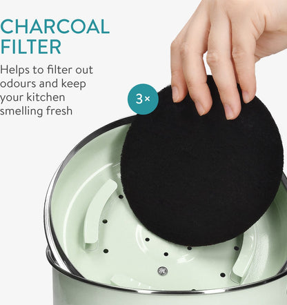  Navaris Metalen Compostbak 3L - Afvalbakje Met 3x Filter Tegen Vieze Geuren - Prullenbak Met Deksel Voor Gft-afval - Compostemmer Keuken - Mintgroen
