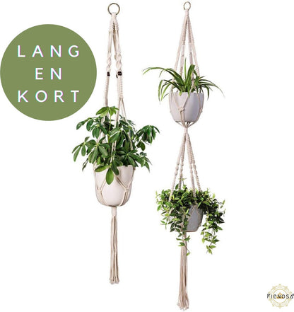  Plantenhanger Macrame Set Van 2 - Plantenhanger Met Ruimte Voor 3 Potten - Luxe Gevlochten Touw 100% Katoen - Duurzaam - Plantenbakken - Bloempotten - Macramé Stijl Hanger Voor Bloempotten - Hangpot - Fienosa
