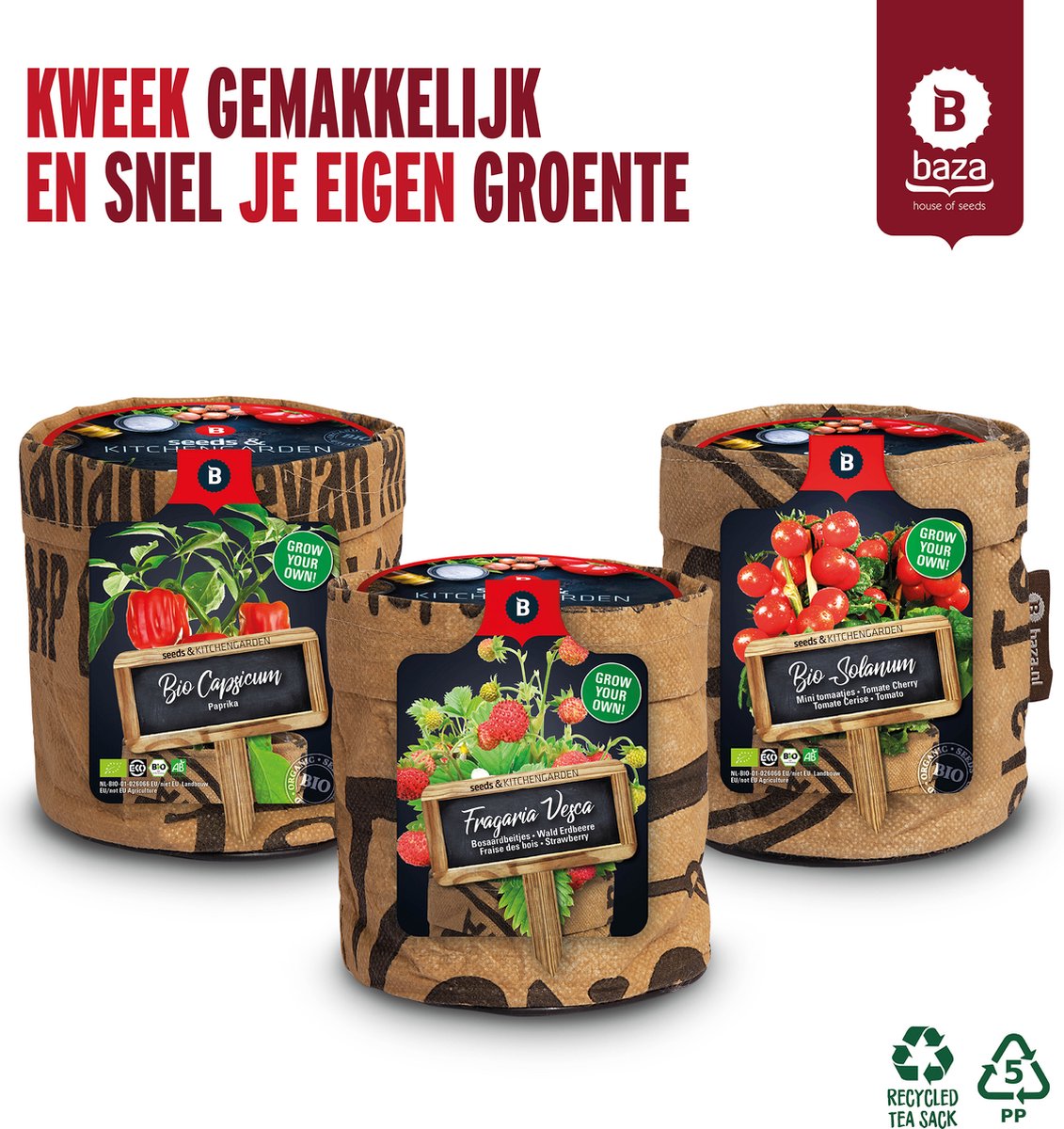  Van 32,95 Voor 24,95 3 Stuks Moestuin Kweekset Aardbei, Tomaat Paprika GRATIS VERZENDING