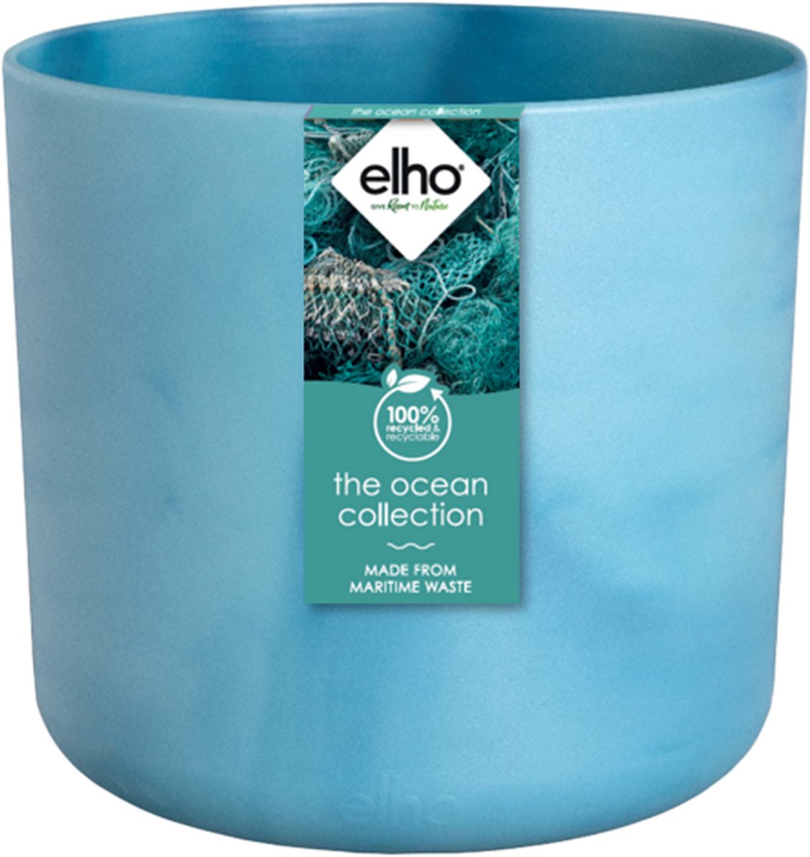  Elho The Ocean Collection Round 22cm - Bloempot Voor Binnen - 100% Gerecycled Materiaal - Gemaakt Met Zeeafval - Ø 22.3 X H 20.4 Cm - Atlantisch Blauw