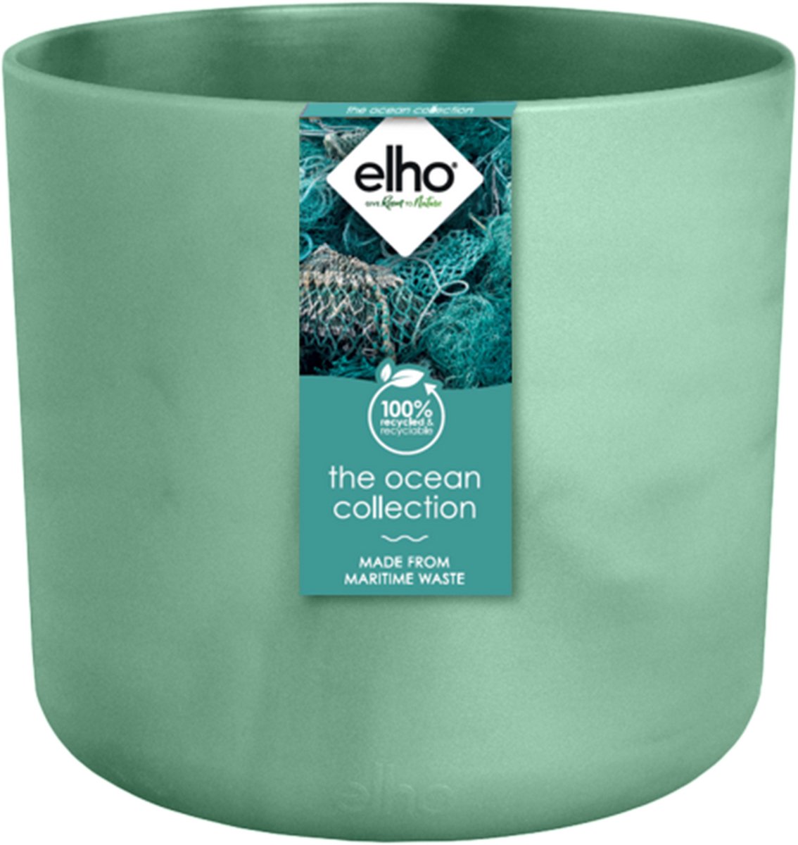  Elho The Ocean Collection Round 22cm - Bloempot Voor Binnen - 100% Gerecycled Materiaal - Gemaakt Met Zeeafval - Ø 22.3 X H 20.4 Cm - Pacifisch Groen