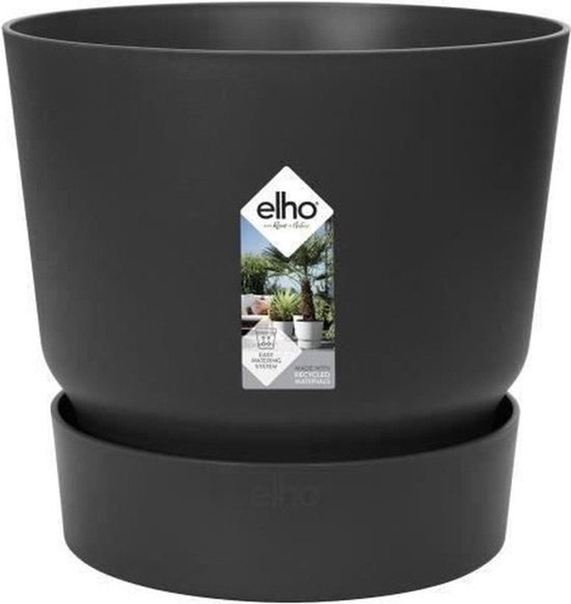  Elho Greenville Rond 30 - Grote Bloempot Voor Buiten - Gemaakt Van Gereycled Plastic - Ø 29.5 X H 27.8 Cm - Living Black