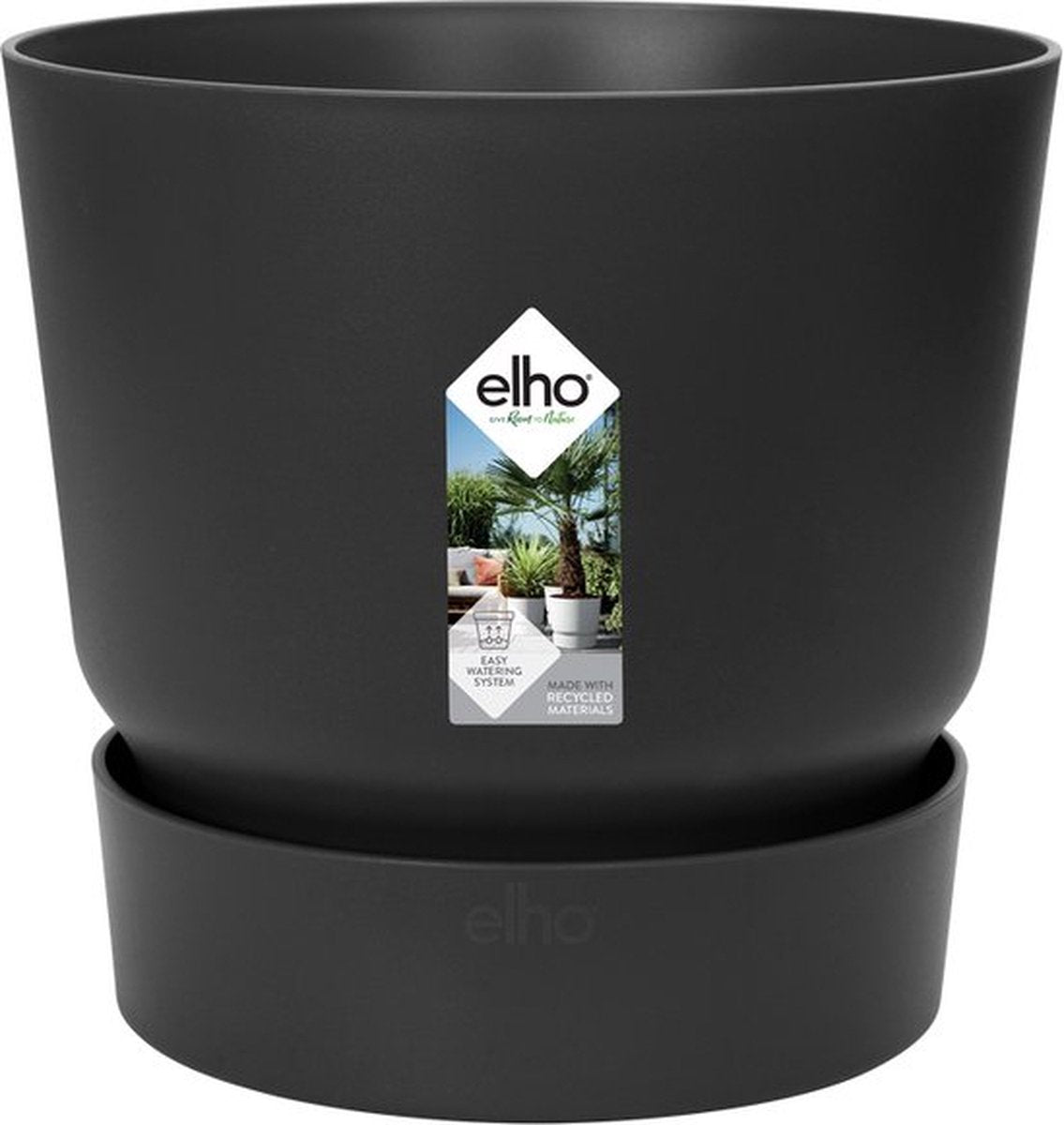  Elho Greenville Rond 40 - Grote Bloempot Voor Buiten - Gemaakt Van Gereycled Plastic - Ø 39.0 X H 36.8 Cm - Living Black
