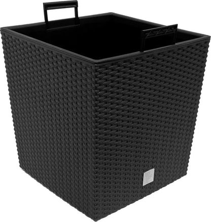 Prosperplast Kunststof Rato Rotan Bloempot/plantenpot Met Binnenpot Antraciet 40 Cm - Bloempotten Voor Binnen En Buiten