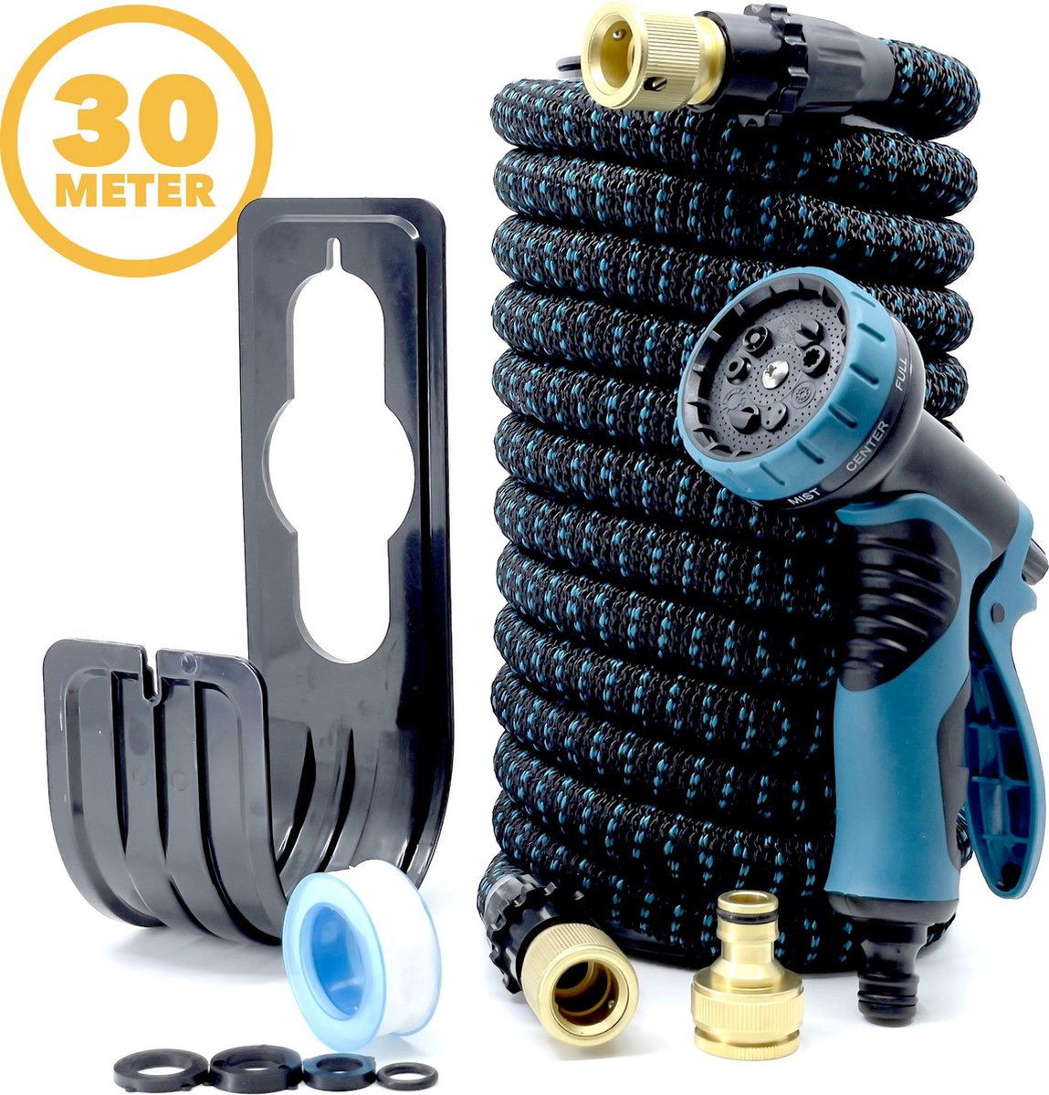  Complete Set Tuinslang Van 30 Meter Met Flexibel Ontwerp – Sproeikop Met 9 Standen – Licht In Gewicht &amp; Makkelijk Opbergen – Uitrekbare Slang -