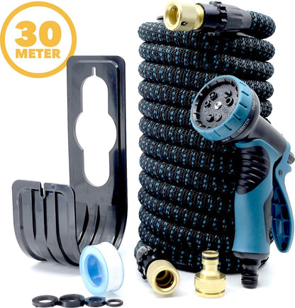  Complete Set Tuinslang Van 30 Meter Met Flexibel Ontwerp – Sproeikop Met 9 Standen – Licht In Gewicht &amp; Makkelijk Opbergen – Uitrekbare Slang -