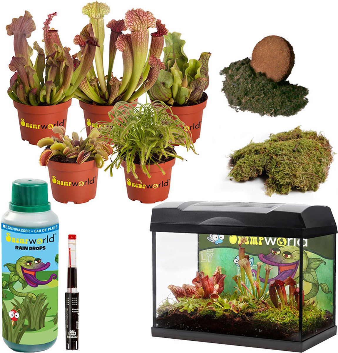  Swampworld Terrarium XL Met Lamp - Vleesetende Planten Terrarium - 5 Verschillende Vleesetende Plant Soorten - L39xB21xH31 Cm