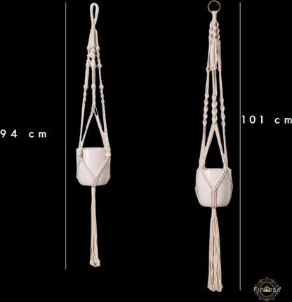  Plantenhanger - Plantenhanger Macrame - Set Van 2 - Wit - Knopen - Luxe Gevlochten Touw - Met Ophang Haken - Fienosa