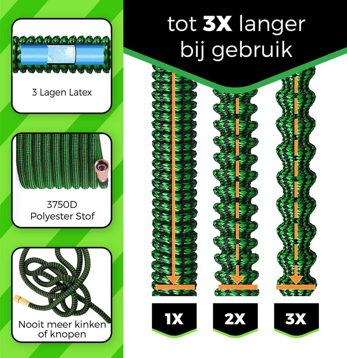  MD-Goods ® Super Sterk Uitrekbare Tuinslang Tot 30 Meter + GRATIS Tas En Koppelstuk - Tuinsproeier - Tuin Besproeien - Waterslang - Sproeikop - Groen - Flexibel Elastisch