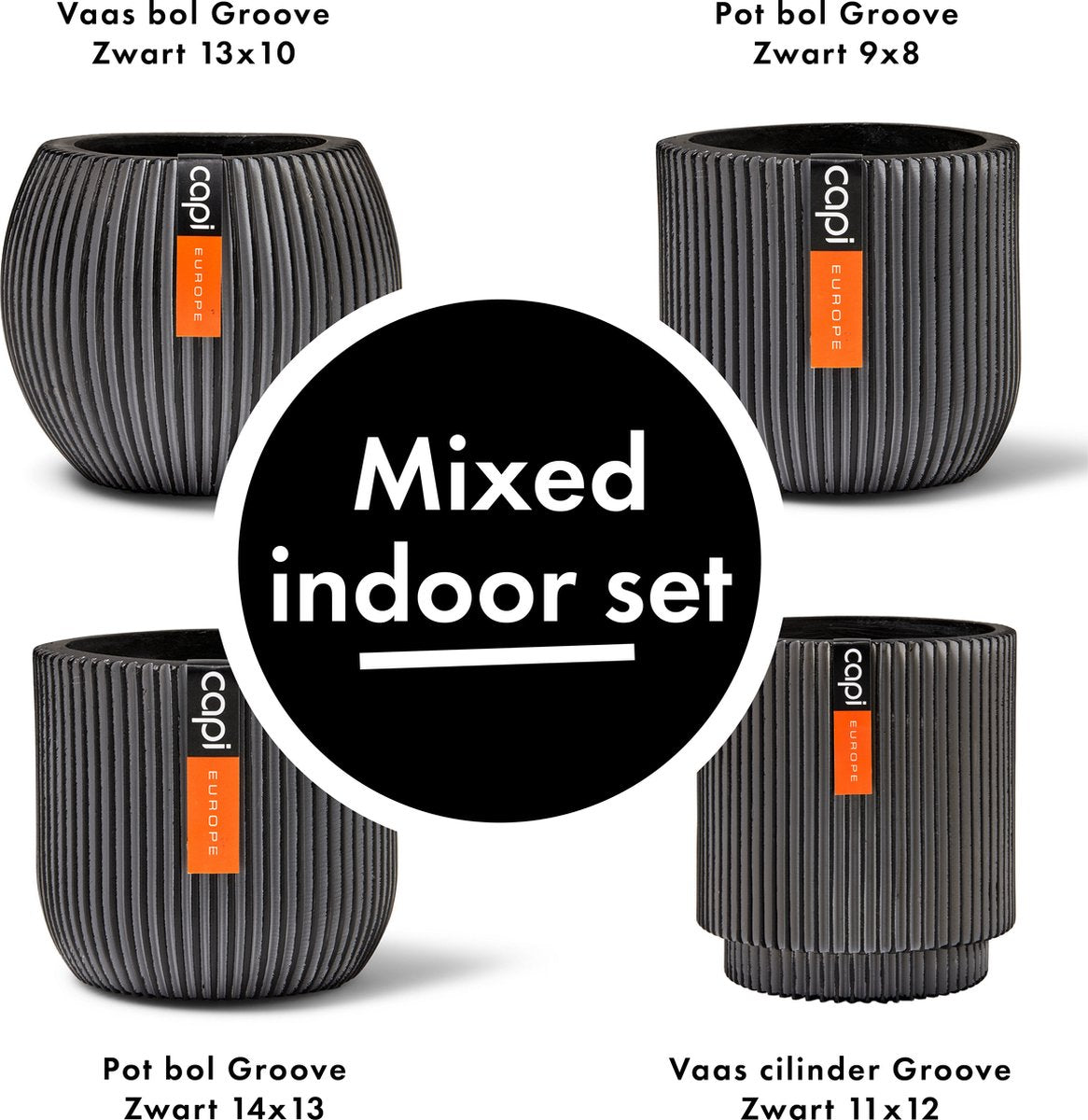  Capi Europe - Set Van 4 - Bloempot Binnen - Groove - Antraciet