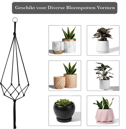  9 Stuks Zwart Macrame Plantenhangers - Boho Handgeweven Katoen Hangpot Voor Binnen/Buiten - Hangende Bloempot Met Kralen - Macramé Touw/Koord Hangplant Houder - Bohemian Wandhanger Decoratie - Plant Hanger - Verticale Tuin Bloempothouder Planthanger