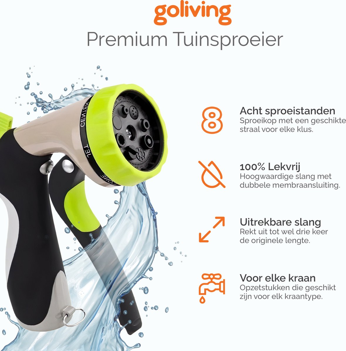  Goliving Tuinslang Flexibel - 30 Meter - Uitrekbare Tuinslang Sproeier - Tuinsproeier - Zwart - Acht Standen - Met Opbergtas