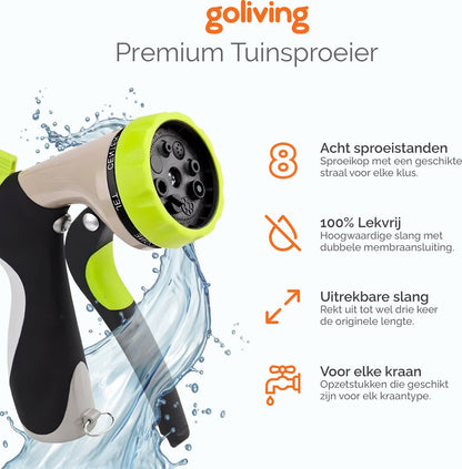  Goliving Tuinslang Flexibel - 30 Meter - Uitrekbare Tuinslang Sproeier - Tuinsproeier - Zwart - Acht Standen - Met Opbergtas